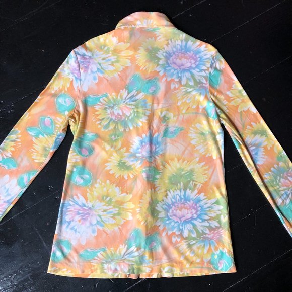 Vintage 70s Bright Flower Power Dagger Collar Shirt - Picture 3 of 4